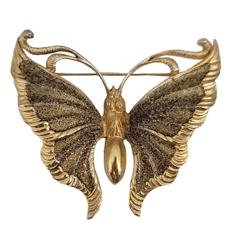 Germany Gold Tone Sugared Butterfly Brooch Pin Signed